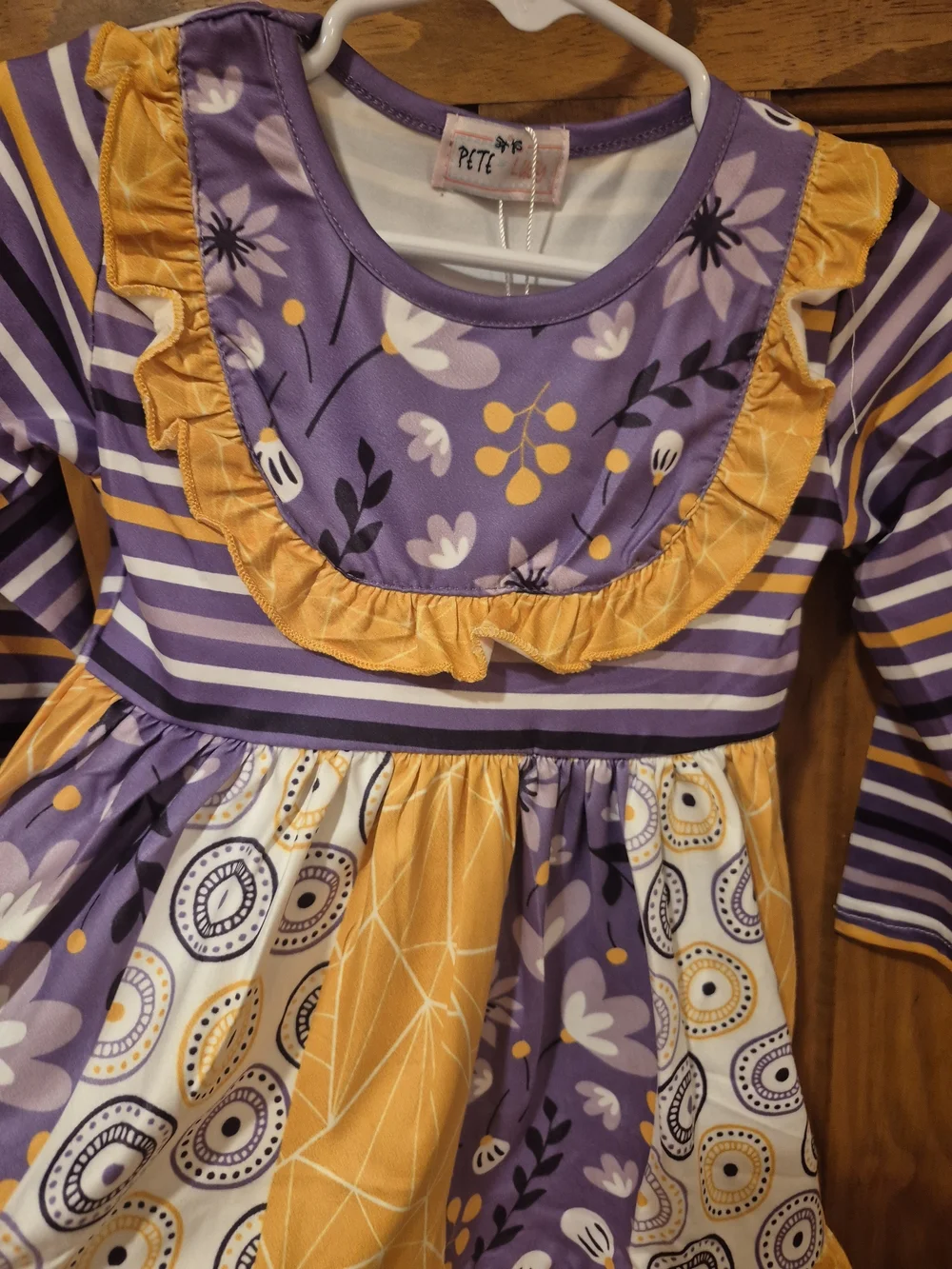 Girls Purple & Yellow Ruffle Knit Dress - Cute Long Sleeve